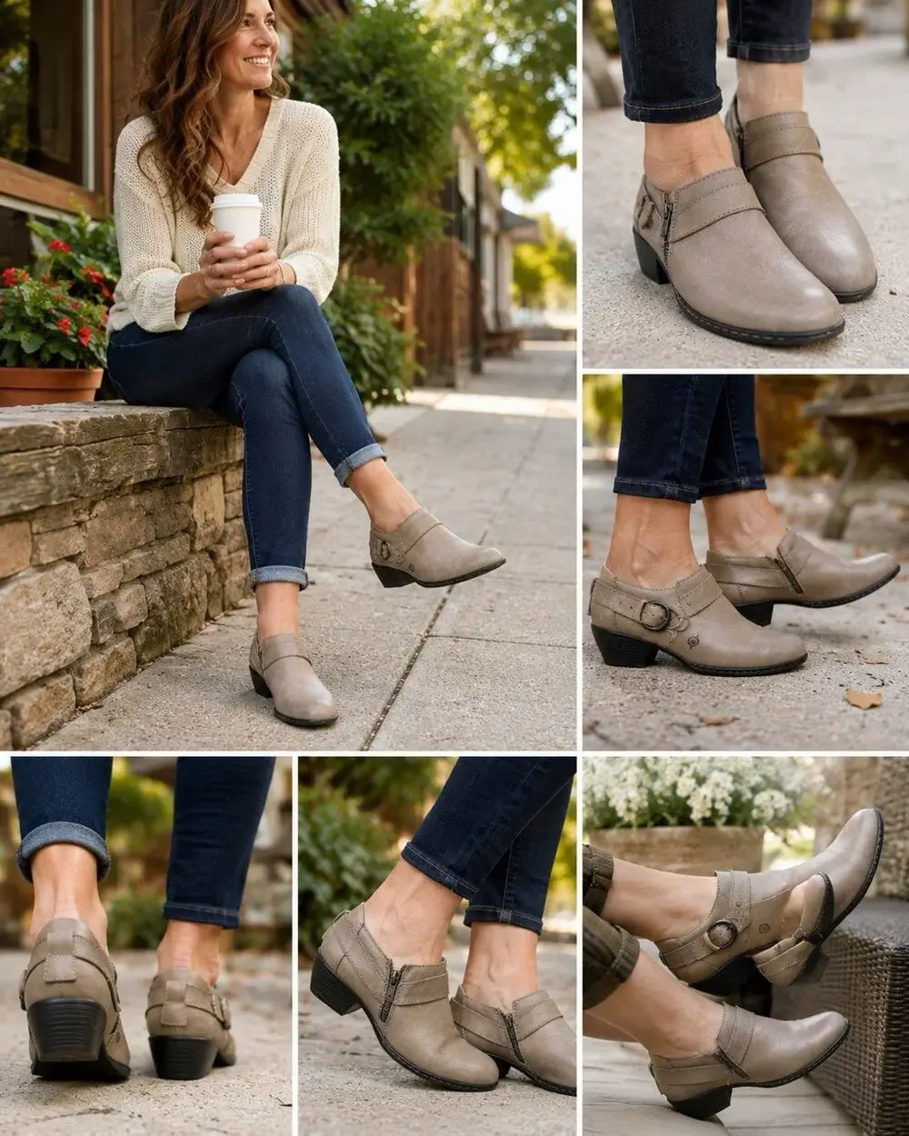 Born Zowy Women’s 8.5W Gray Leather Ankle Booties Side Zip Comfort Wide EU 40